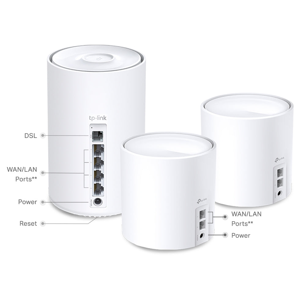 Deco X50-DSL(3-pack)-Refurbished | AX3000 VDSL Whole Home Mesh Wi-Fi 6 System