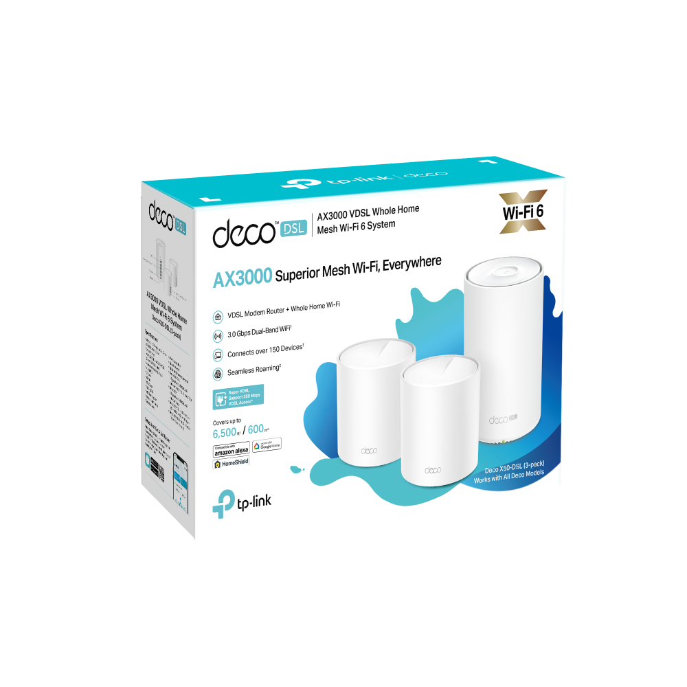 Deco X50-DSL(3-pack)-Refurbished | AX3000 VDSL Whole Home Mesh Wi-Fi 6 System