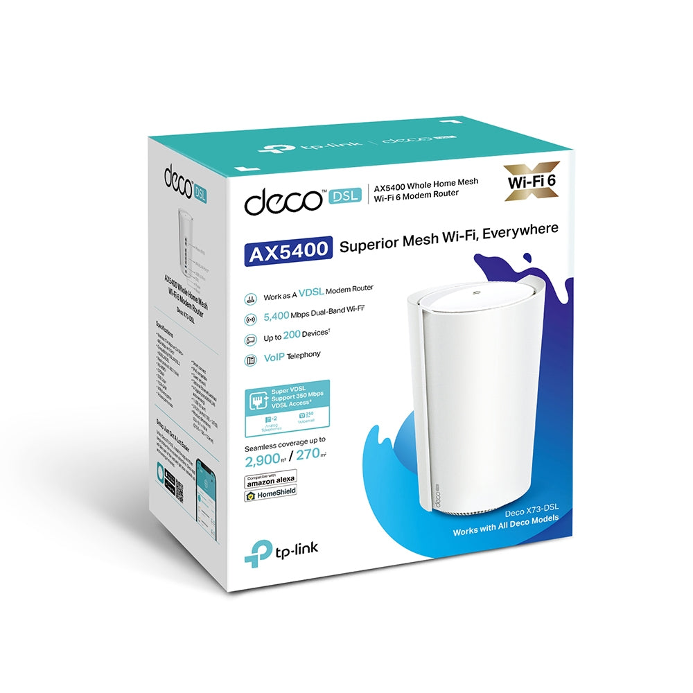 Deco X73-DSL(2-pack) - Refurbished | AX5400 VDSL Whole Home Mesh Wi-Fi 6 Modem Router