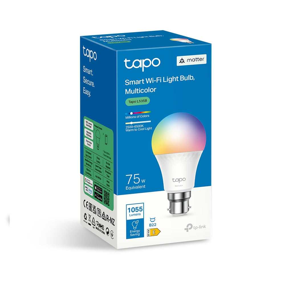 Smart WiFi Light Bulb, Multicolour, Tapo L535B, Lamp Base B22