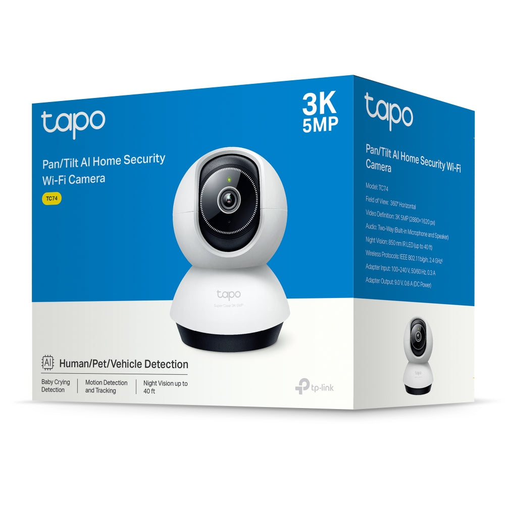 Pan/Tilt AI Home Security Wi-Fi Camera, TC74(2-pack)