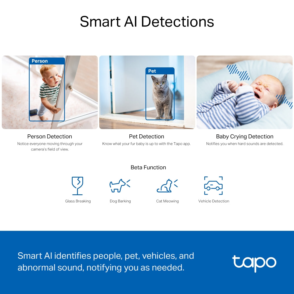 Pan/Tilt AI Home Security Wi-Fi Camera, TC74(2-pack)