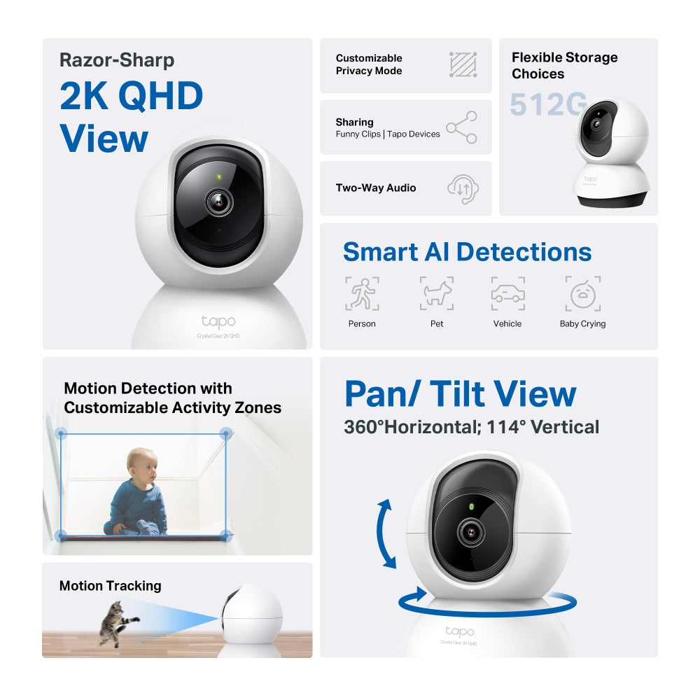 Tapo C220 | Pan/Tilt AI Home Security Wi-Fi Camera, 2K 4MP, Free AI Detection, Two-Way Audio