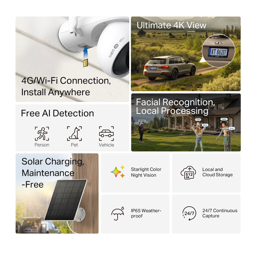 Tapo C665G KIT | Solar-Powered Pan/Tilt Wi-Fi/4G LTE Security Camera Kit