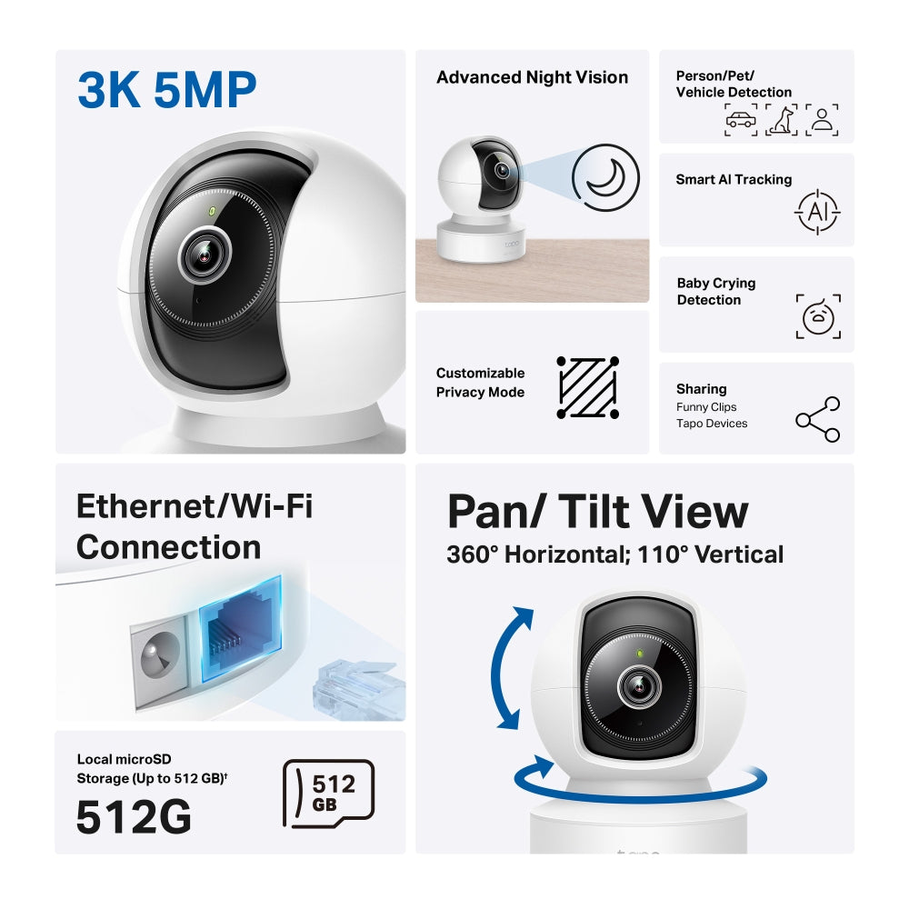 Tapo C232 | Pan/Tilt AI Home Security Wi-Fi Camera