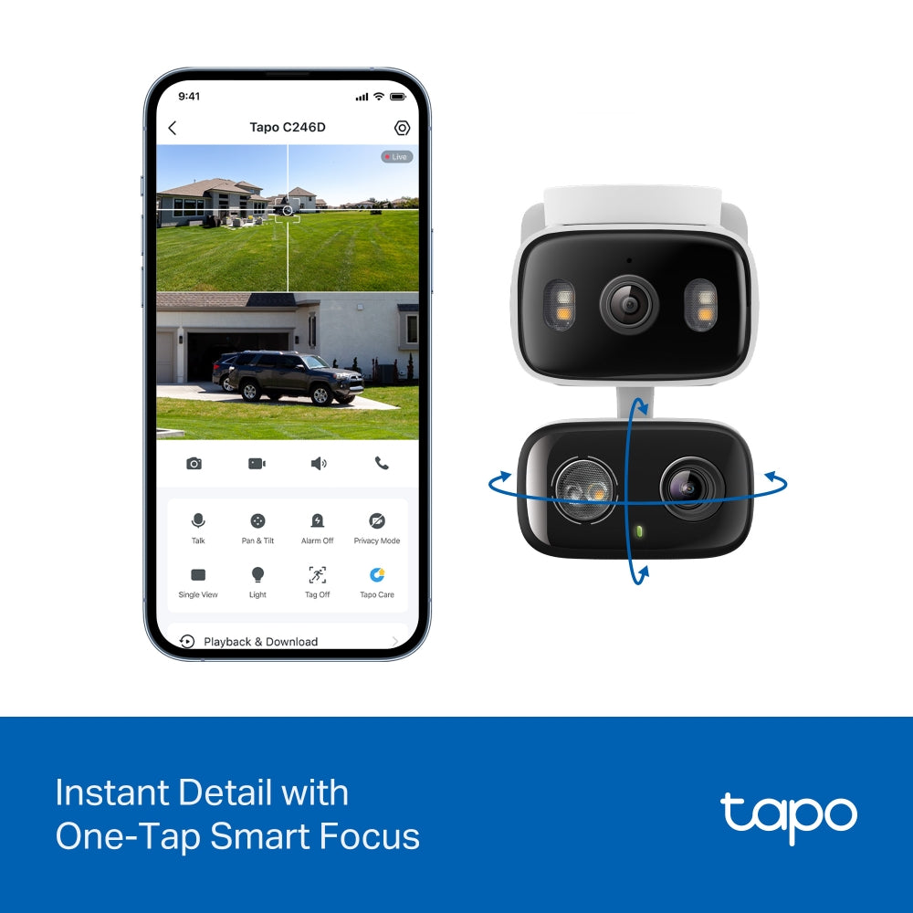 2K 3MP Indoor/Outdoor Dual Lens Pan/Tilt Security Camera, Tapo C246D(2-pack)
