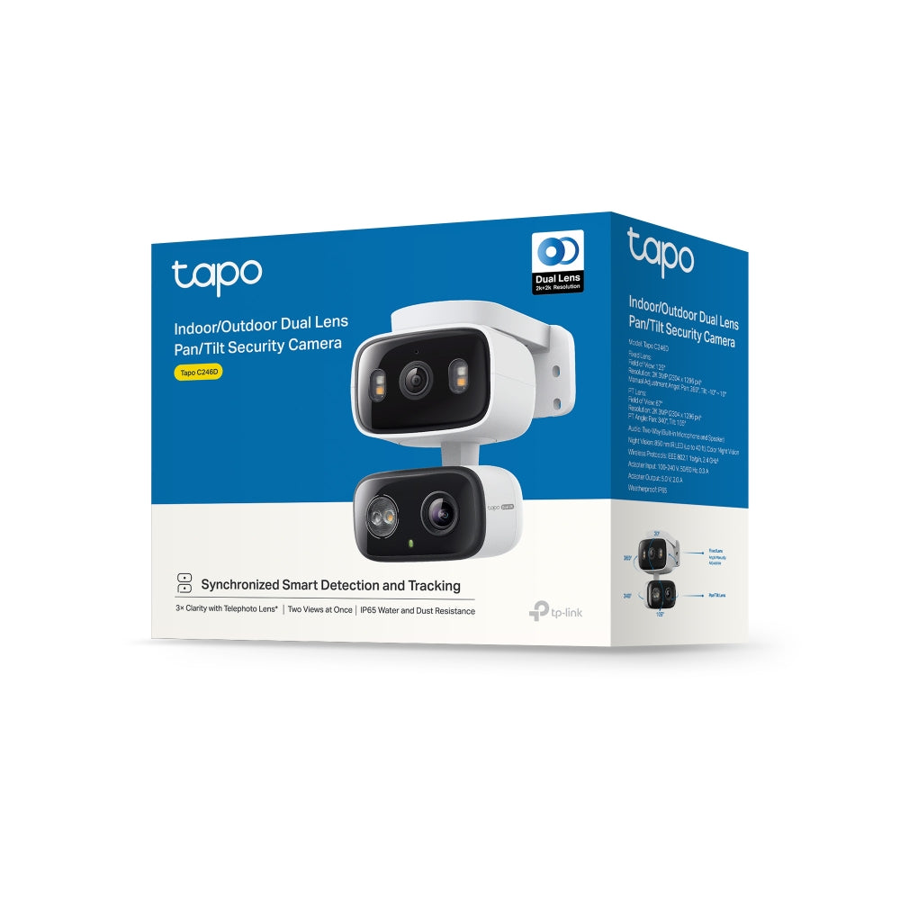 2K 3MP Indoor/Outdoor Dual Lens Pan/Tilt Security Camera, Tapo C246D(2-pack)