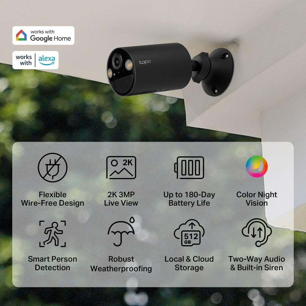 2K 3MP Battery-Powered Outdoor Security Camera, Tapo C411(2-pack)