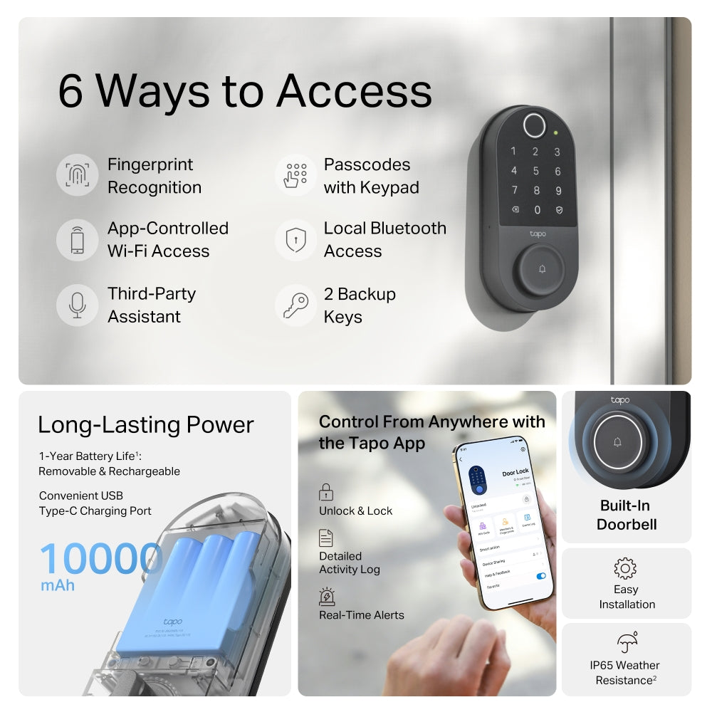 Tapo DL110 | Smart Wi-Fi Door Lock, Fingerprint Recognition, Multiple Unlock Methods