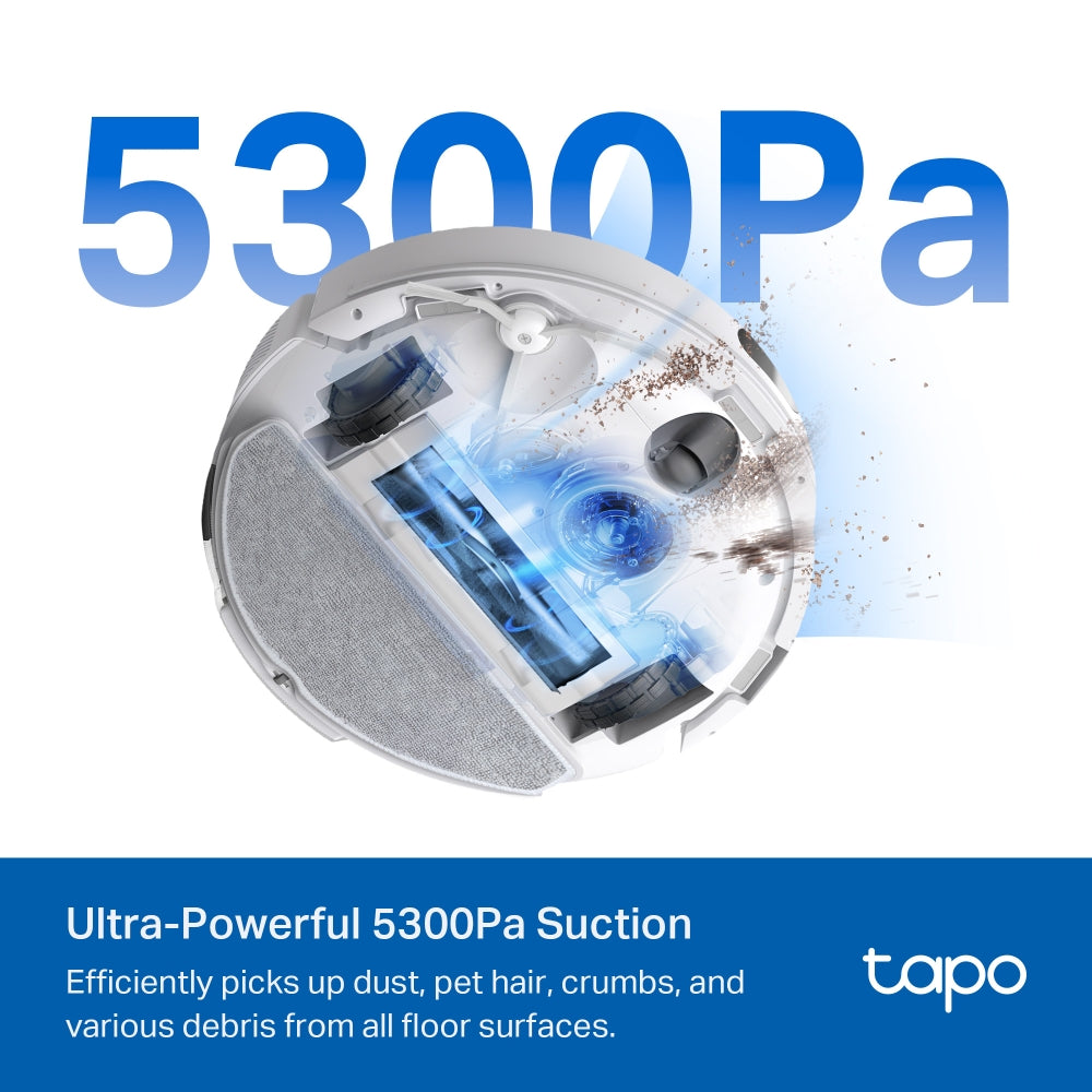 Tapo RV30 Max Plus White | 5300Pa Hyper Suction Robot Vacuum & Mop + Smart Auto-Empty Dock