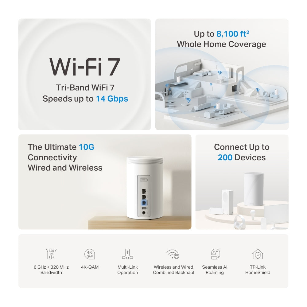 Deco BE68 (2-pack) | BE14000 Tri-Band Whole Home Mesh Wi-Fi 7 System