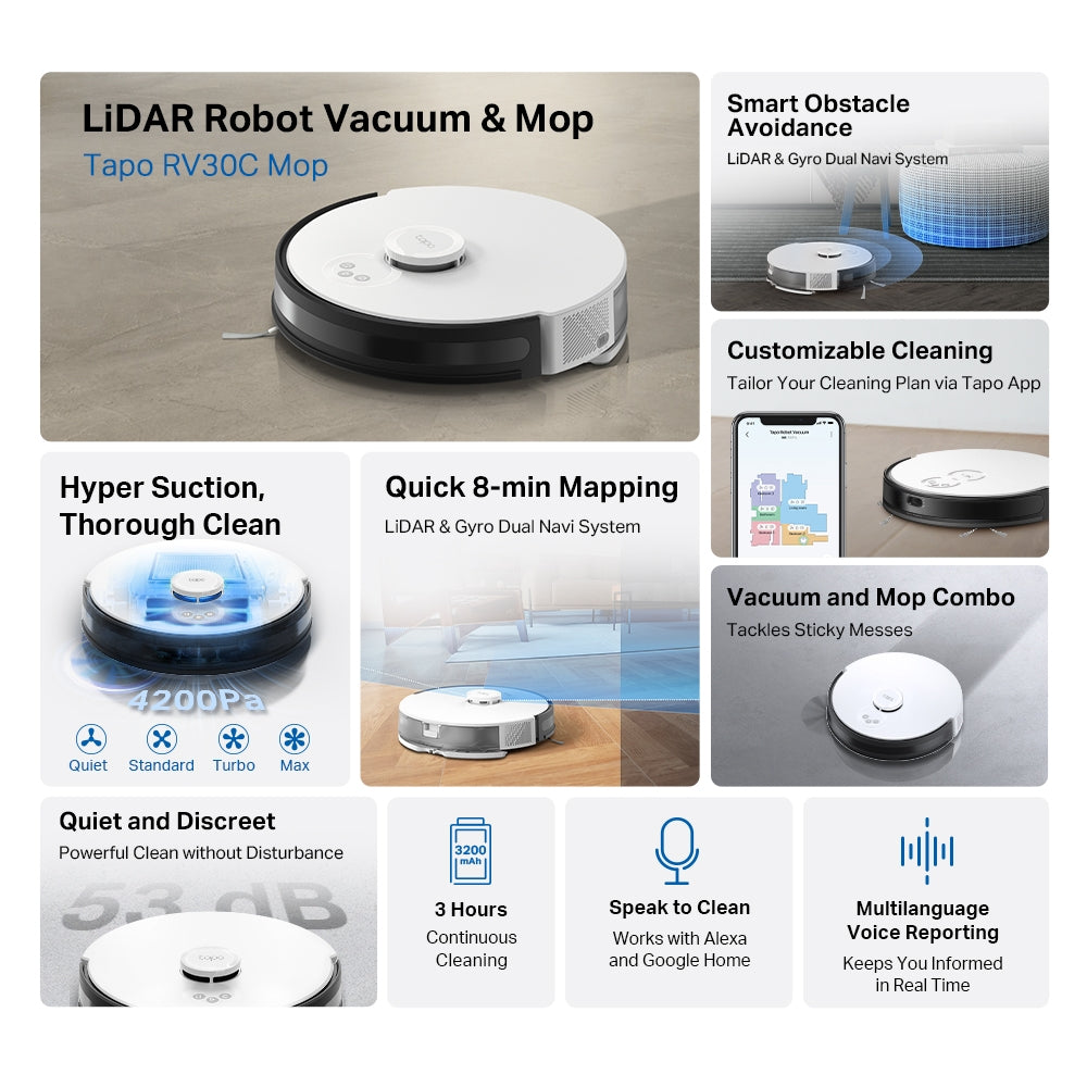 LiDAR Navigation Robot Vacuum & Mop, Tapo RV30C Mop