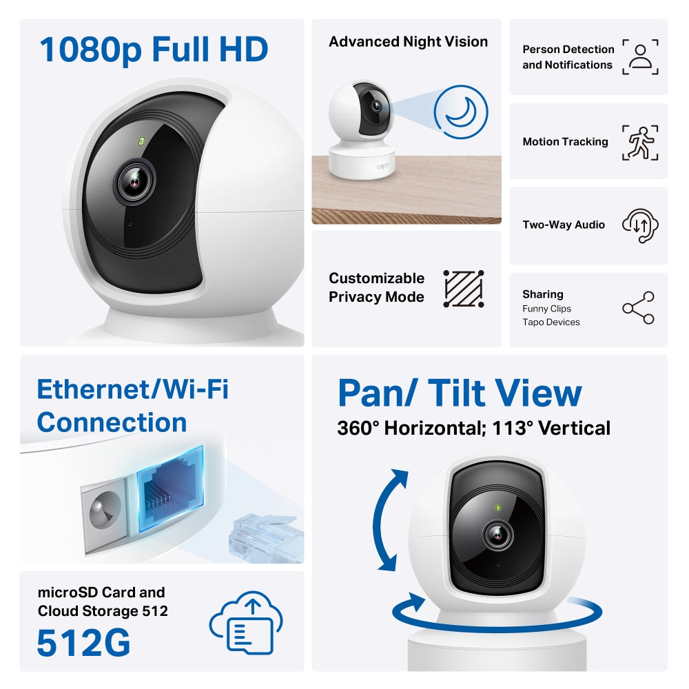 Pan/Tilt Home Security Camera, Tapo C202