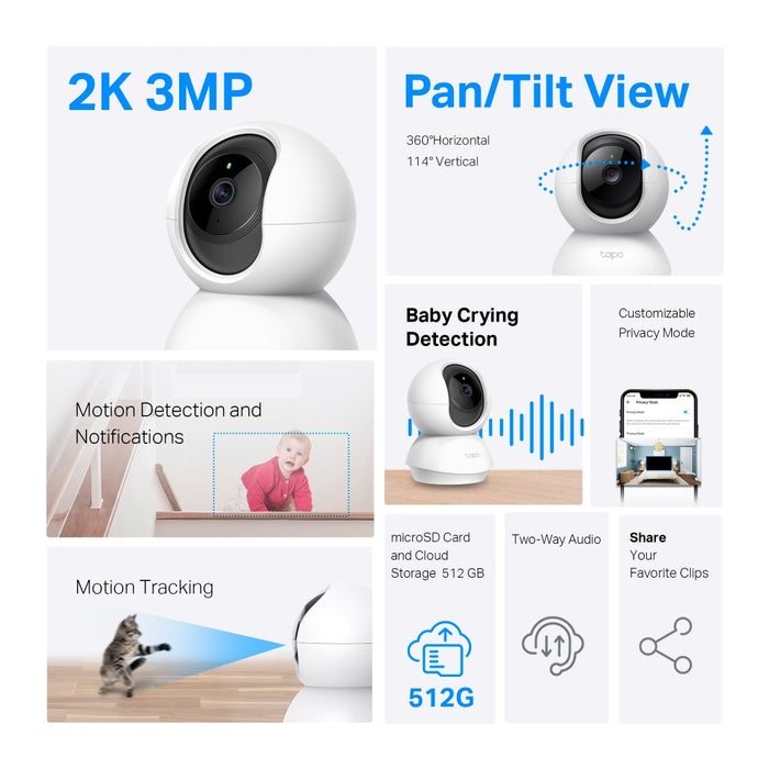 Tapo C210 | Pan/Tilt Home Security Wi-Fi Camera, 2K 3MP, Night Vision