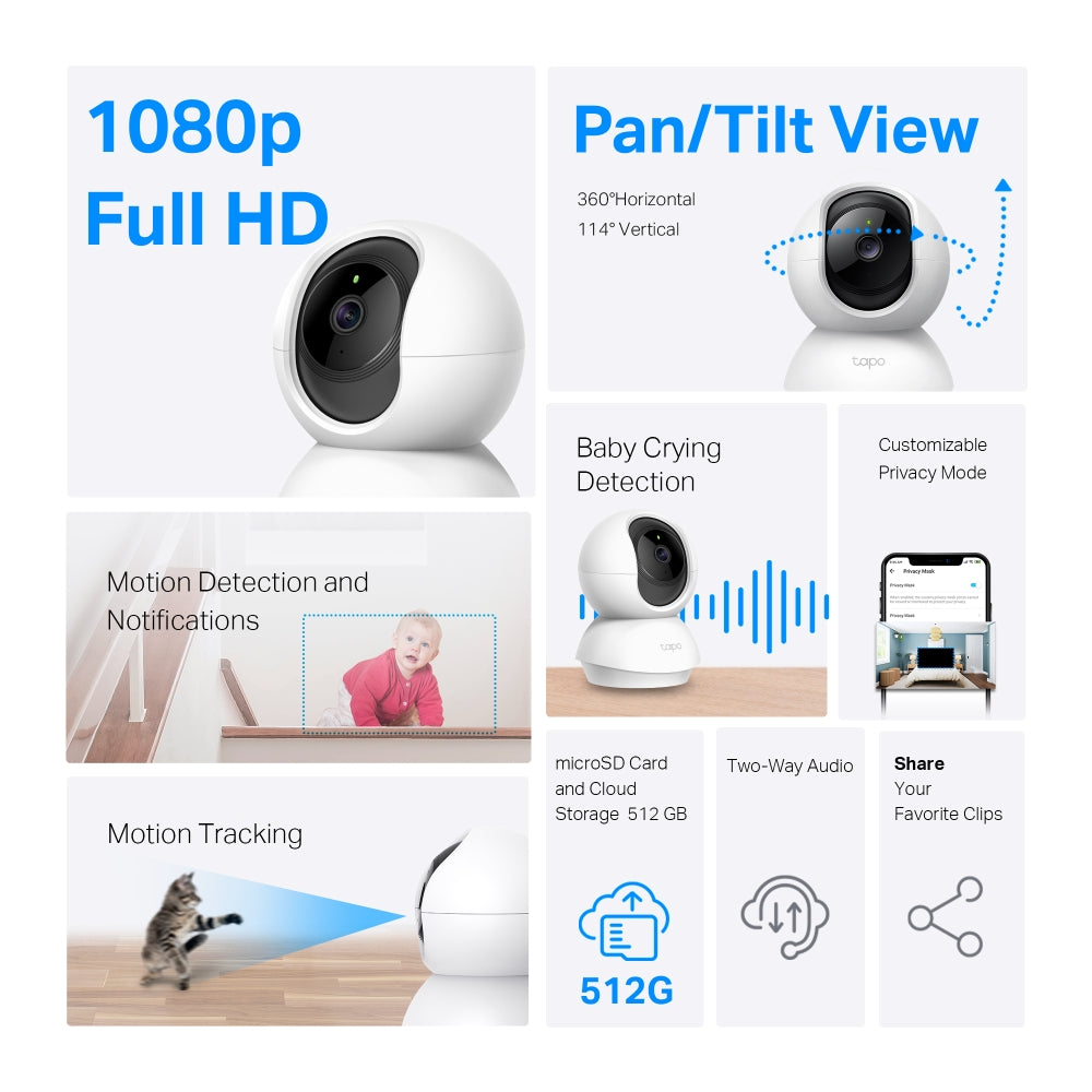 Pan/Tilt Home Security Wi-Fi Camera, Tapo C200P2