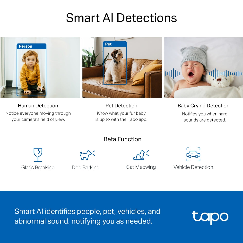 Pan Tilt Indoor Wi-Fi Camera, 2K QHD View, Tapo TC72(2-pack)