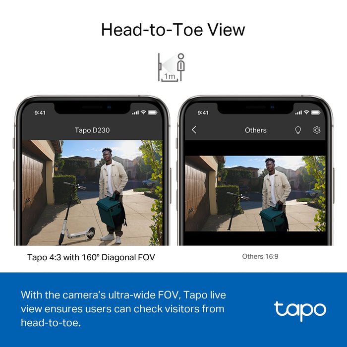 Tapo D230S1 | Smart Battery Video Doorbell, 2K 5MP, Colour Night Vision