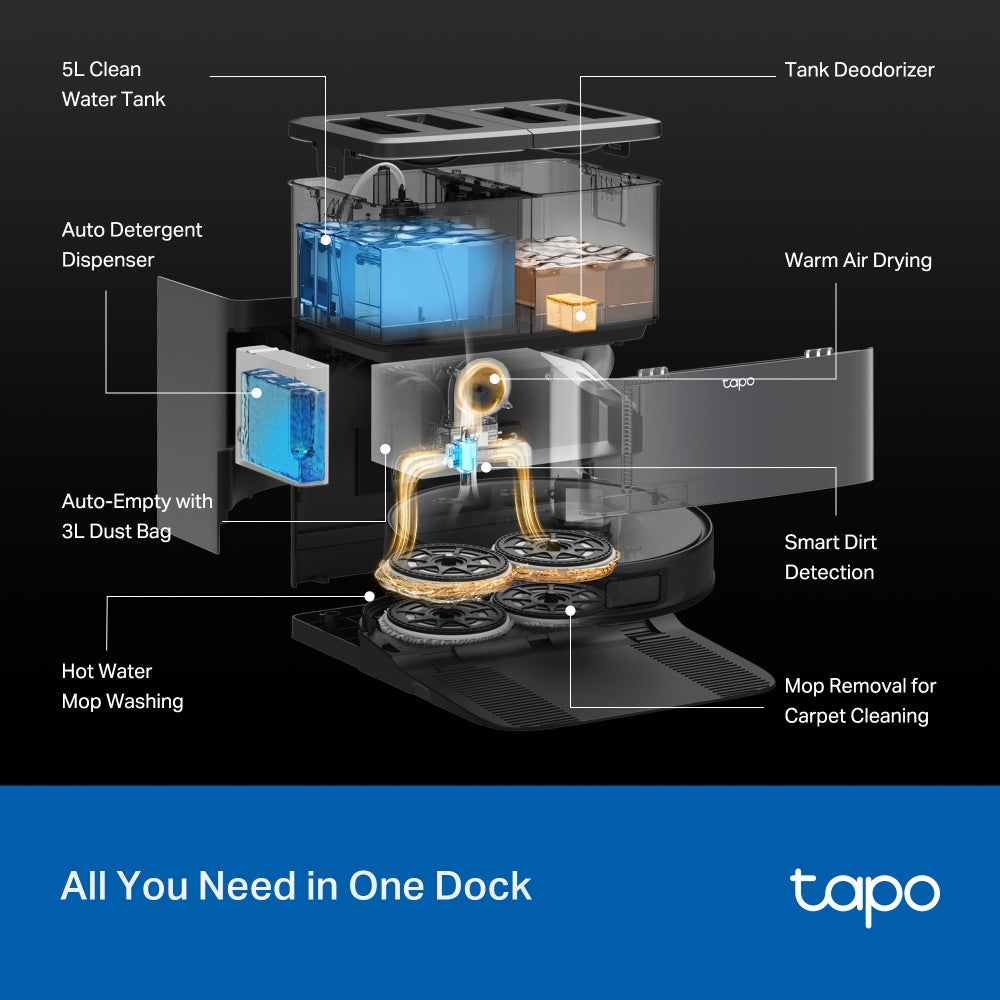 Tapo RV50 Pro Omni | AI Detection Robot Vacuum & Mop + All-in-One Self-Cleaning Station