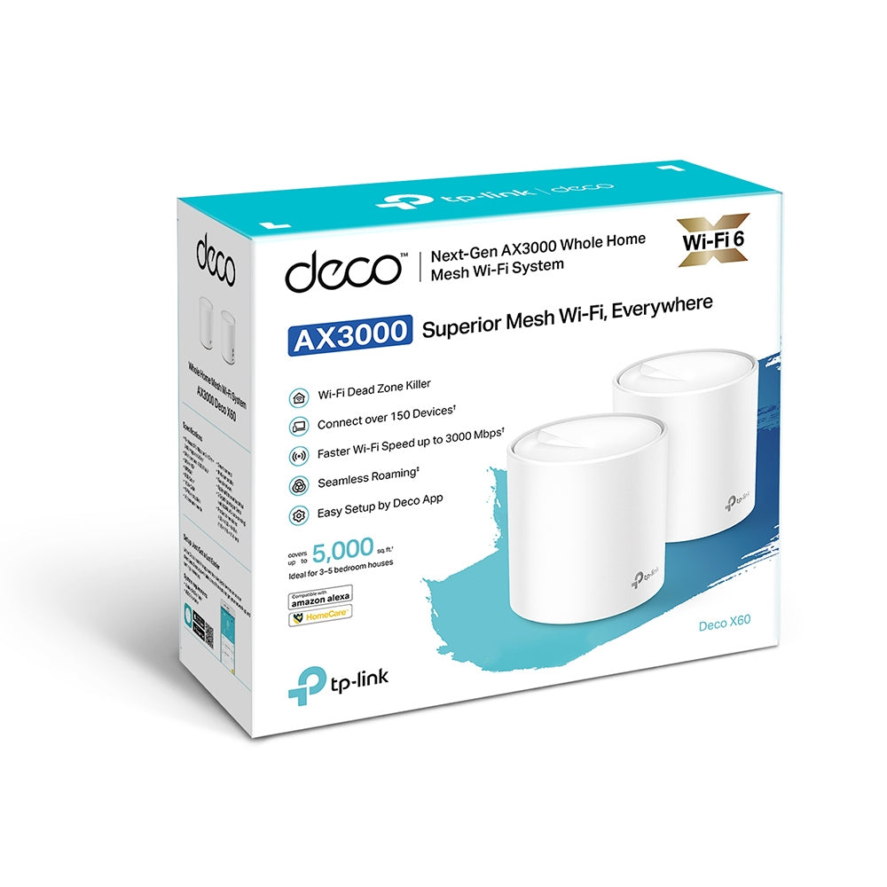 Deco X60(2-pack)-Refurbished | AX3000 Whole Home Mesh Wi-Fi 6 System