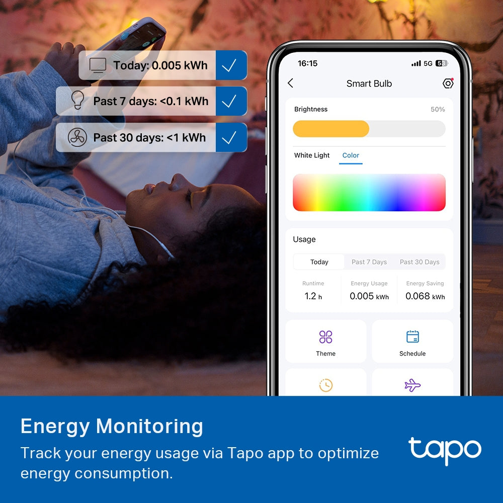 Smart Wi-Fi Light Bulb, Multicolour, Tapo L535E, Lamp Base E27