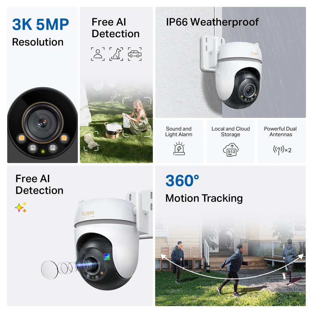Outdoor Pan/Tilt Security Wi-Fi Camera, TC43(2-pack)