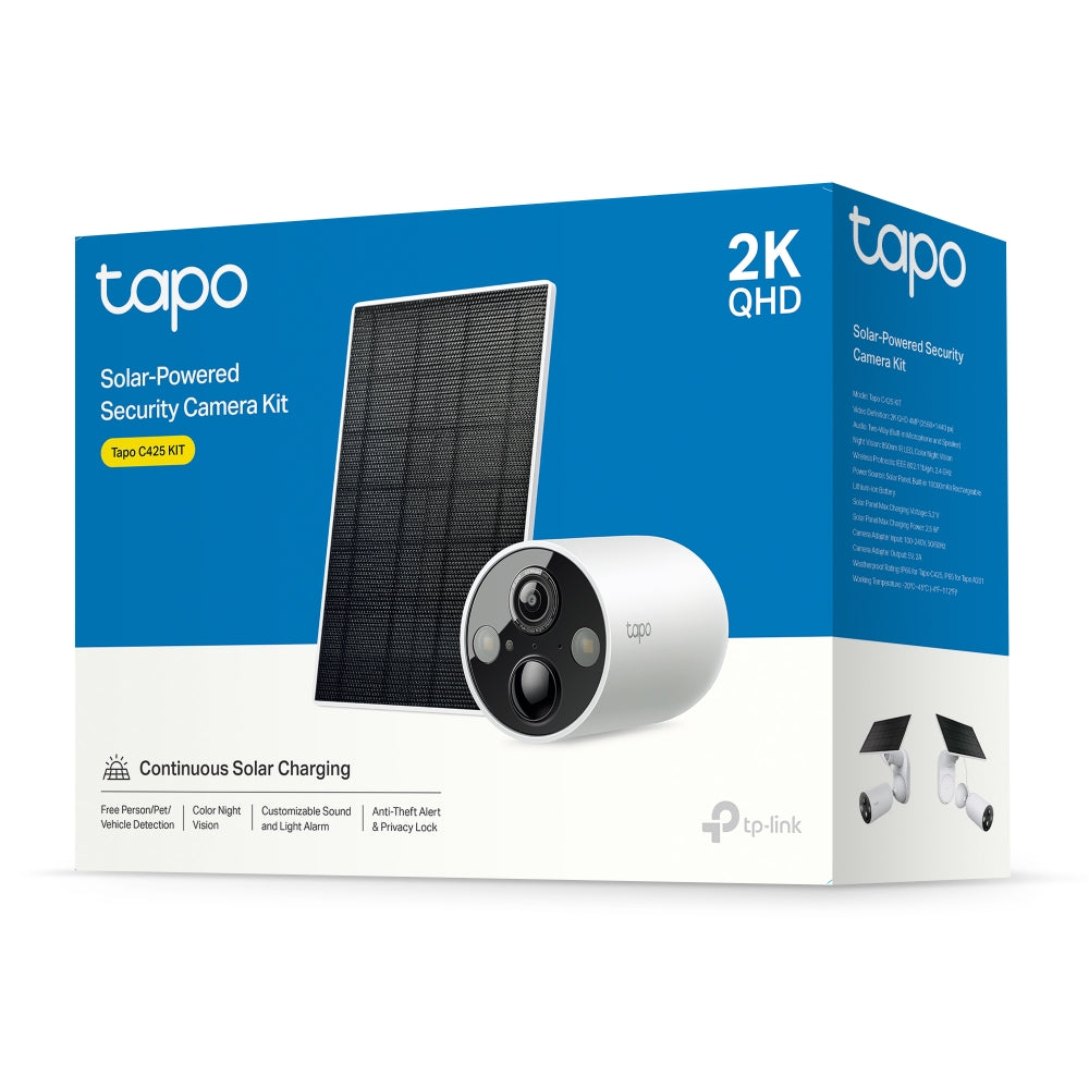 Tapo C425 KIT | Solar-Powered Security Camera Kit, 2K QHD, Colour Night Vision, Free AI Detection