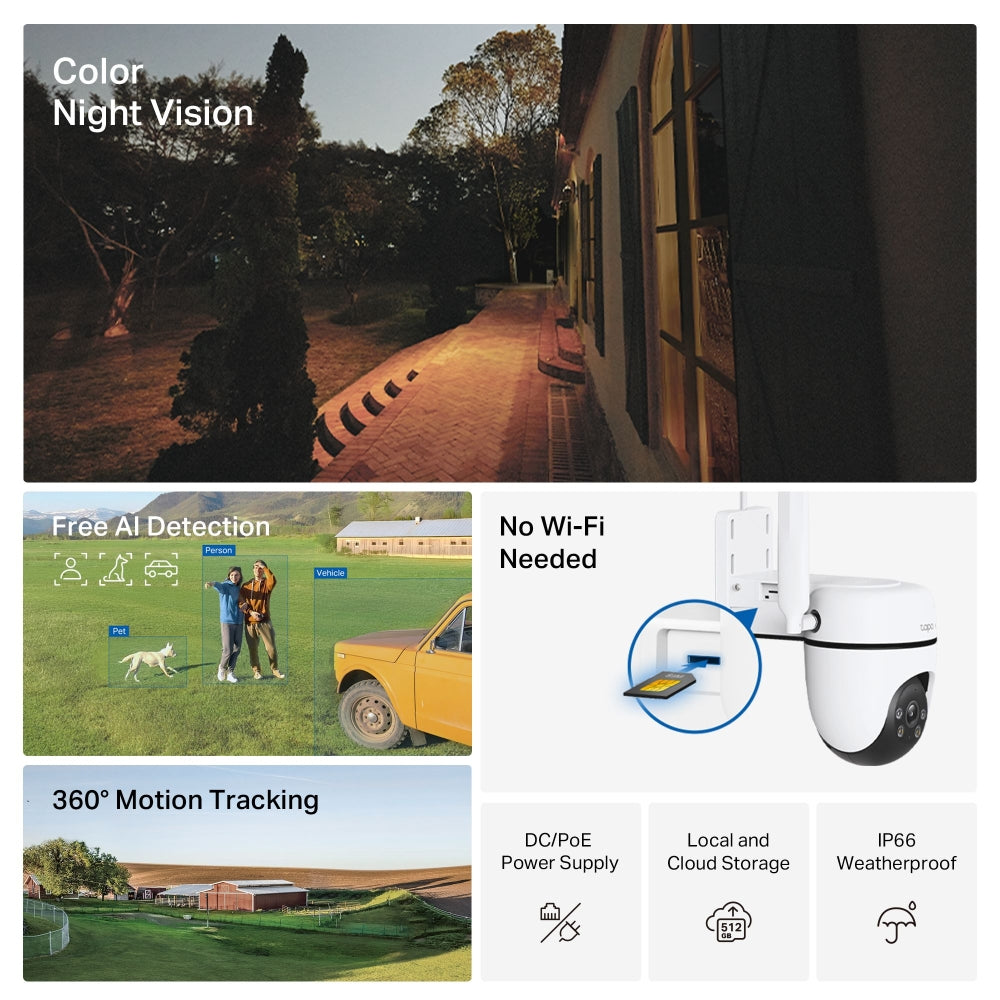 Tapo C501GW | Outdoor Pan/Tilt 4G LTE Camera, 1080P, Free AI Detection, IP66, Colour Night Vision