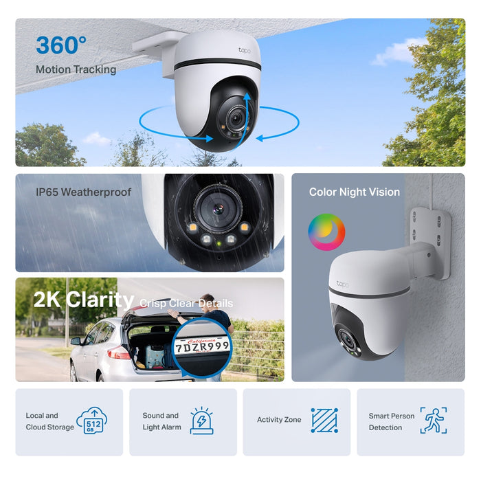 Tapo C510W | Outdoor Pan/Tilt Security Wi-Fi Camera, 2K, Colour Night Vision, Local / Cloud Storage