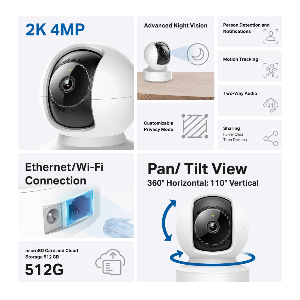 Pan/Tilt AI Home Security Wi-Fi Camera, Tapo C222
