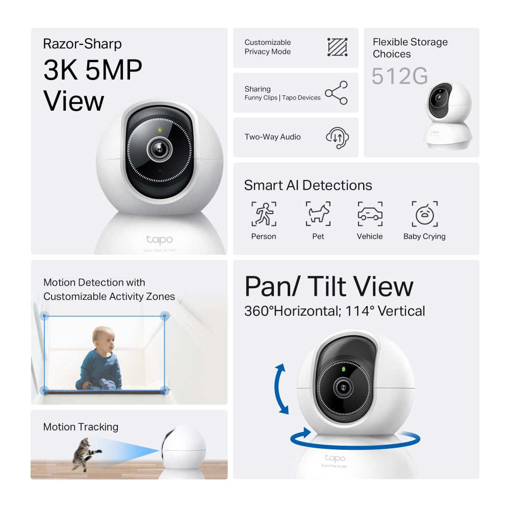 Pan/Tilt AI Home Security Wi-Fi Camera, Tapo C230
