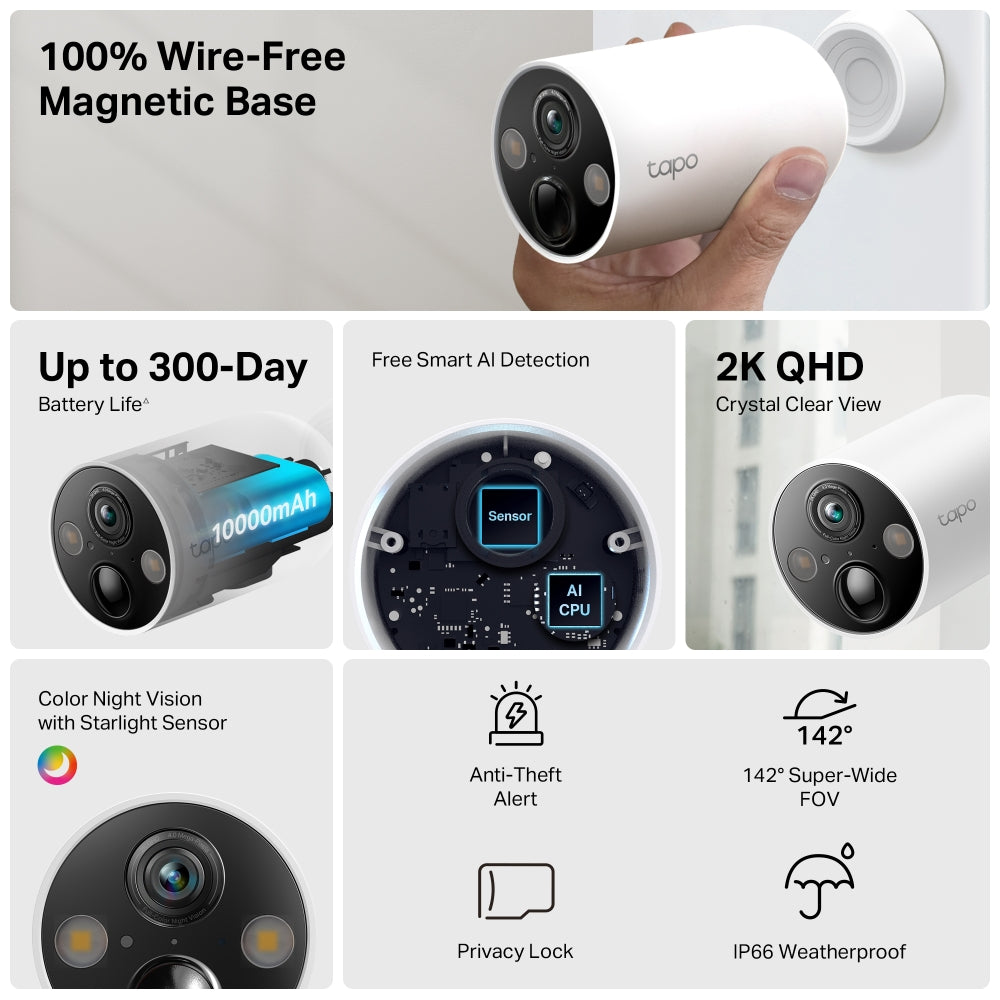 2K Battery-Powered Outdoor Security Camera, Tapo C425(4-pack)