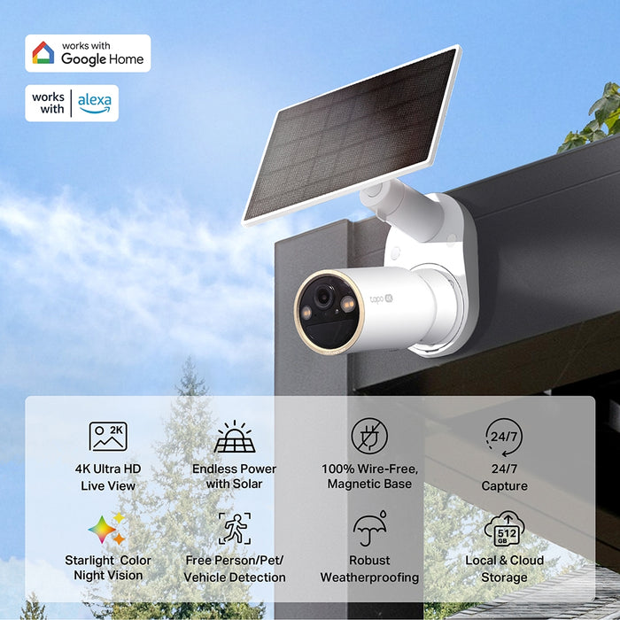 Tapo C460 Series | Solar/Battery Outdoor Camera, 4K 8MP, Free AI Detection, Starlight Colour Night Vision