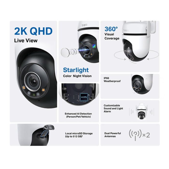 Tapo C520WS | Outdoor Pan/Tilt Security Wi-Fi Camera, 2K QHD, Colour Night Vision