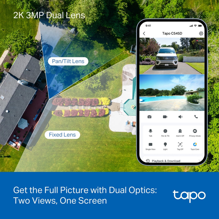 Tapo C545D | Outdoor Dual-Lens Pan/Tilt Security Camera, Dual 2K 3MP, AI Detection
