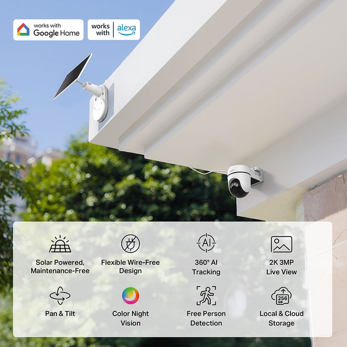 TC90 KIT | Solar Pan/Tilt Security Camera Kit, 2K 3MP, Night Vision