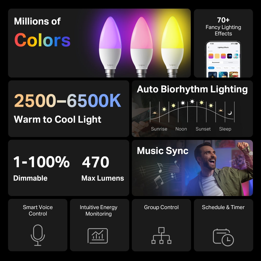 Smart Light Bulb, Multicolour, Tapo L430C(2-pack)