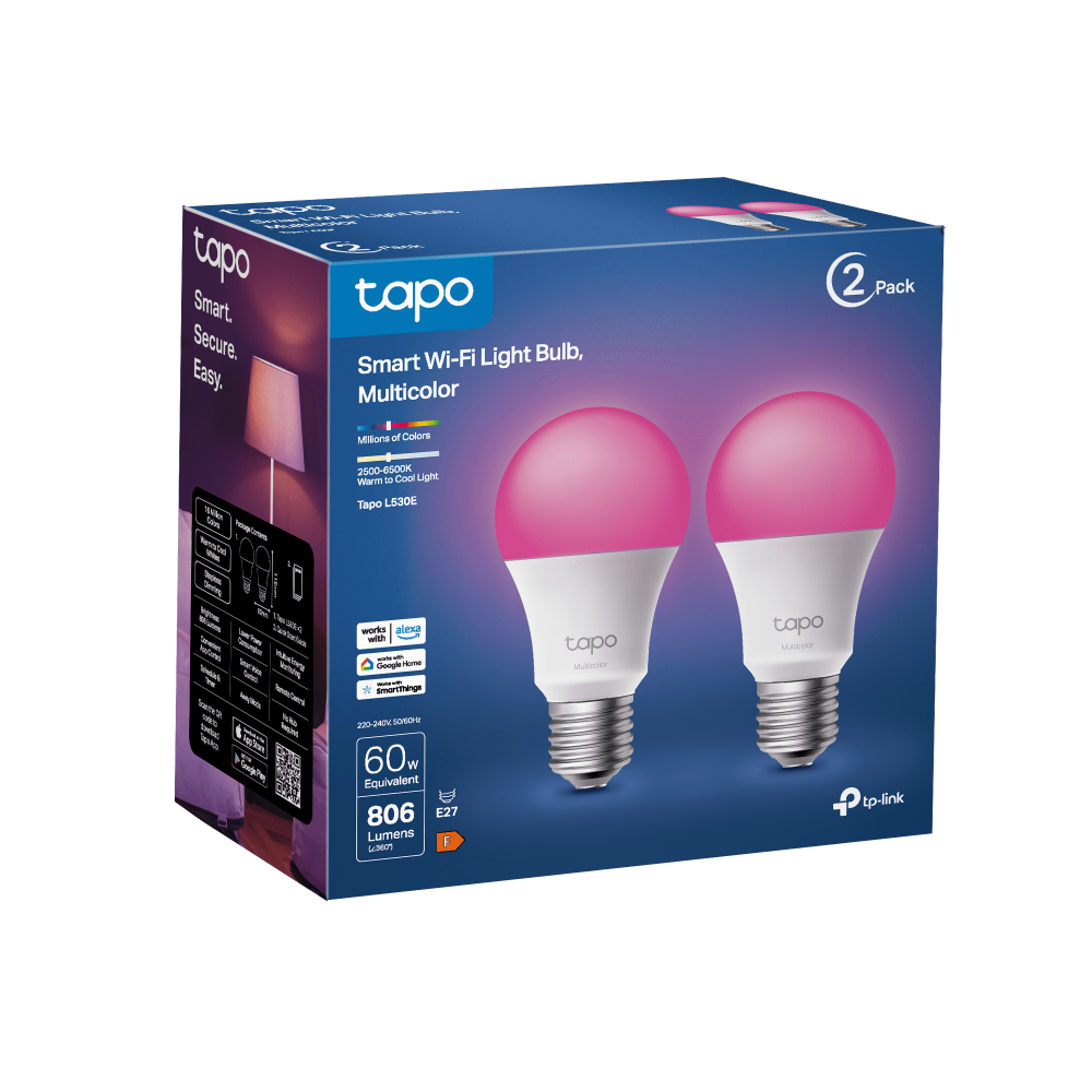 Tapo L530E(2-Pack) | Smart Wi-Fi Light Bulb, E27 Base, Multicolour, App & Voice Control