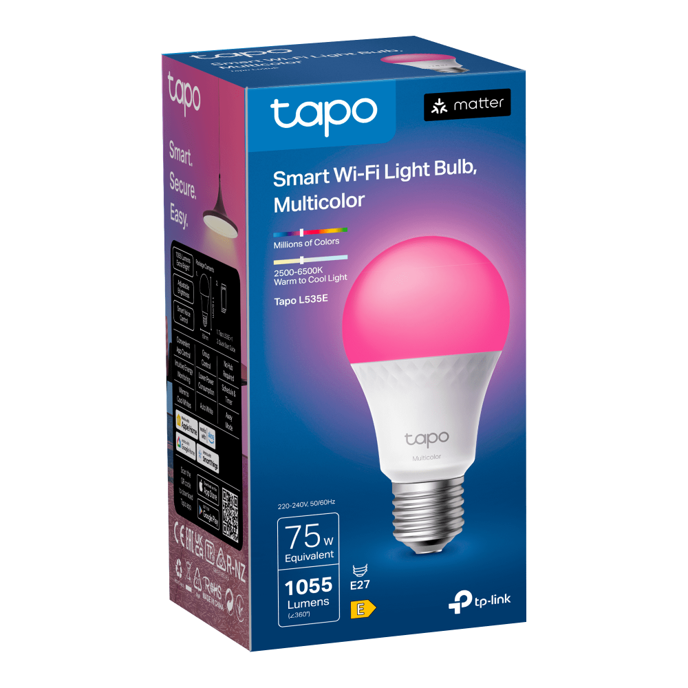 Smart Wi-Fi Light Bulb, Multicolour, Tapo L535E, Lamp Base E27