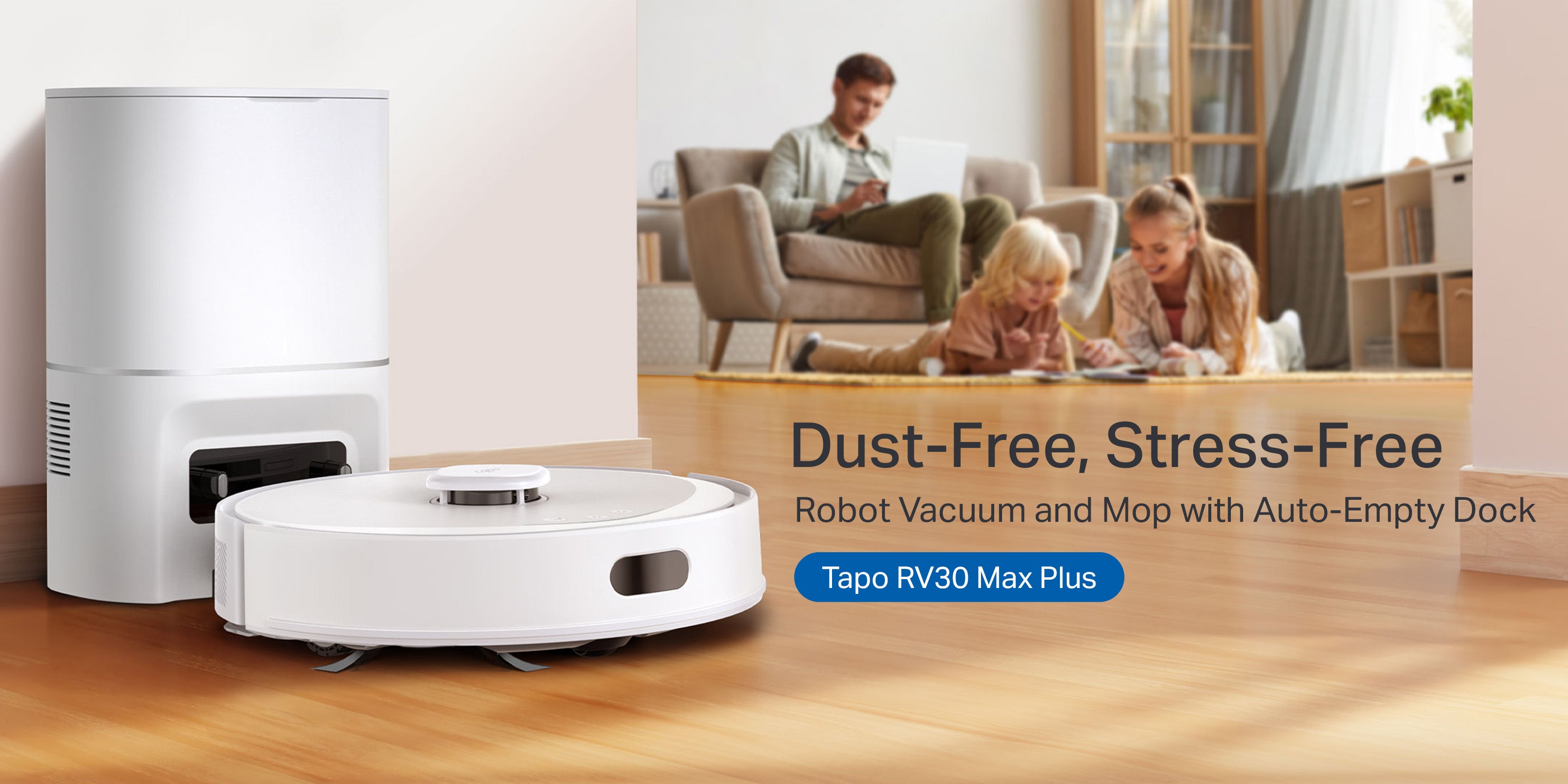 Tapo RV30 Max Plus White | Robot Vacuum & Mop with Auto-Empty Dock, 53