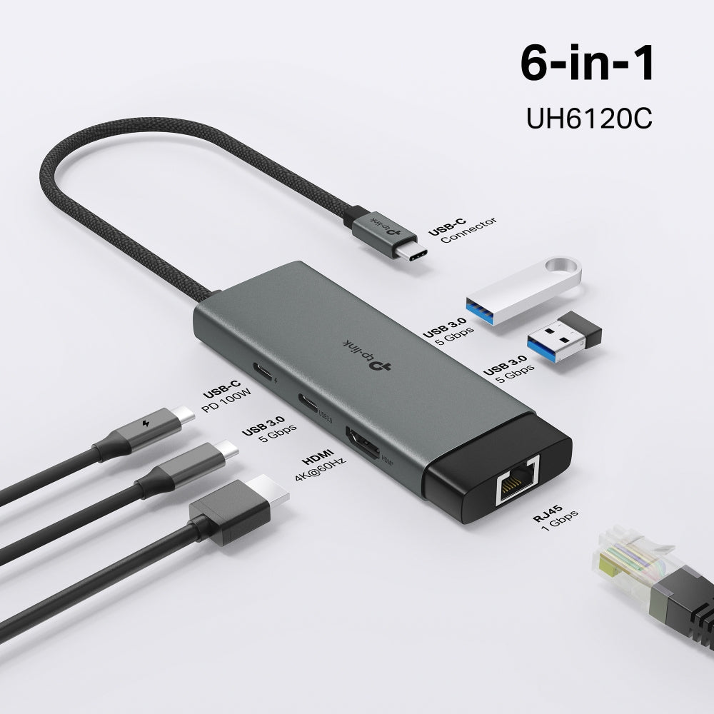USB Type-C 6 in 1 Hub, UH6120C(2-pack)